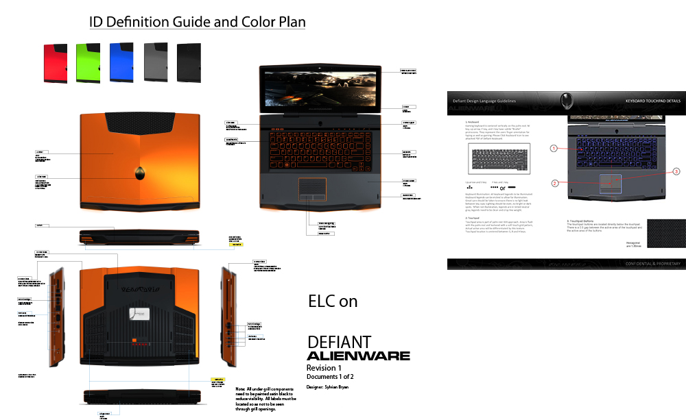 Alienware Factory Release Documents includes Colors, Materials and Finishes Document